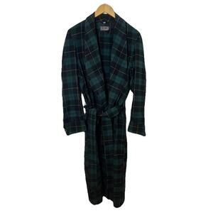 VTG 60s 70s PENDLETON Tartan Plaid Green Blk Yellow 100% Wool Robe USA Men Med.